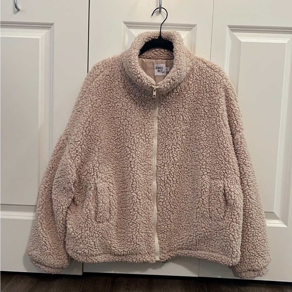 Princess Polly Sherpa Teddy Zip Up Jacket size Small